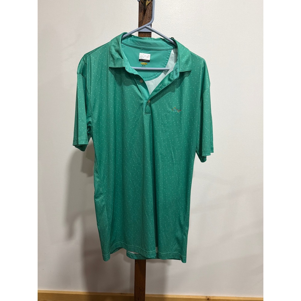 Greg Norman Play Dry Men XL Green Triangle Print Golf Polo Shirt SS preppy Club